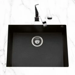 Sortie ✔️ Évier Sous Plan Granit Noir Moucheté Luisina QUADRILLE 1 Bac 580x440 - Noir 😉