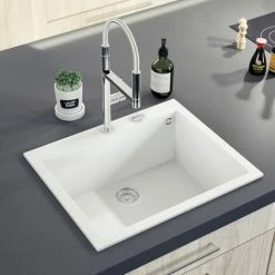 Sortie 🥰 Évier Granit Blanc Luisina QUADRILLE 1 Bac 610x500 - Blanc 🥰