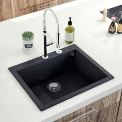 Offres ⭐ Évier Granit Gris Moucheté Luisina QUADRILLE 1 Bac 610x500 - Gris 😍