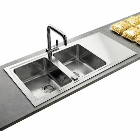 Sortie 🔔 Évier Inox Lisse Luisina FAGOTTO 2 Bacs 1 égouttoir - Inox ⌛ – Image 3