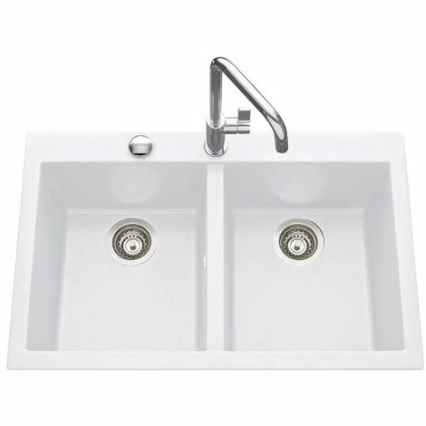 Tout neuf 😍 Évier Granit Blanc Luisina QUADRILLE 2 Bacs - Vidage Auto - Blanc 🎁
