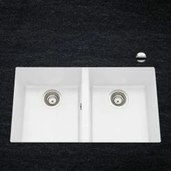 Promo 🤩 Évier Sous Plan Granit Blanc Luisina QUADRILLE 2 Bacs - Blanc 👏