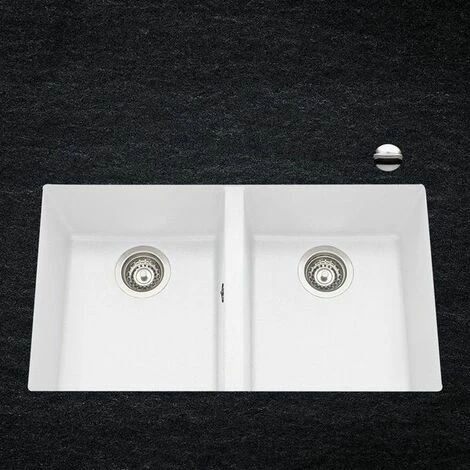 Promo 🤩 Évier Sous Plan Granit Blanc Luisina QUADRILLE 2 Bacs - Blanc 👏