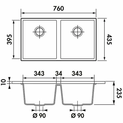 Promo 🤩 Évier Sous Plan Granit Blanc Luisina QUADRILLE 2 Bacs - Blanc 👏 – Image 2
