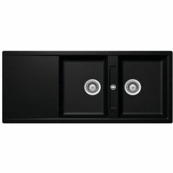 Remise ⭐ Évier Granit Noir Luisina FORTE 2 Bacs 1 égouttoir - Noir ⌛