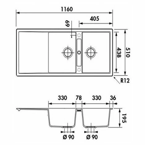 Sortie 🛒 Évier Granit Anthracite Luisina FORTE 2 Bacs 1 égouttoir - Anthracite 🎉 – Image 2