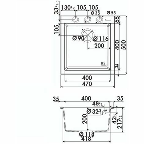 Coupon 👏 Évier Granit Blanc Luisina QUADRILLE 1 Bac 470x500 - Blanc ⌛ – Image 2