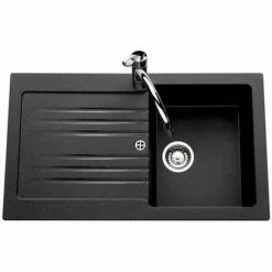 Meilleure vente 😍 LUISINA EWI Evier Cuisine A Encastrer 1 Bac + 1 égouttoir Spirelle - Résine - 86 X 50 Cm - Noir 🧨