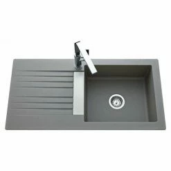 Meilleure vente 👏 LUISINA EWI Evier Cuisine A Encastrer 1 Grand Bac + 1 égouttoir Soledad - Résine - 100 X 50 Cm - Gris Béton 🤩