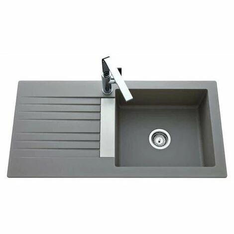 Meilleure vente 👏 LUISINA EWI Evier Cuisine A Encastrer 1 Grand Bac + 1 égouttoir Soledad - Résine - 100 X 50 Cm - Gris Béton 🤩