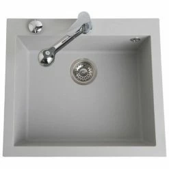 Vente flash 🌟 Évier Granit Gris Métal Luisina QUADRILLE 1 Bac 570x500 - Vidage Manuel - Gris 🛒
