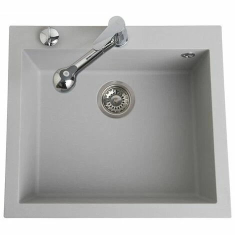 Vente flash 🌟 Évier Granit Gris Métal Luisina QUADRILLE 1 Bac 570x500 - Vidage Manuel - Gris 🛒