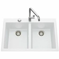 Promo 👏 Évier Granit Blanc Luisina QUADRILLE 2 Bacs - Vidage Manuel - Blanc 🛒