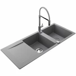 Nouveau ✨ Évier Granit Gris Luisina EPURE 2 Bacs 1 égouttoir - Gris 🛒