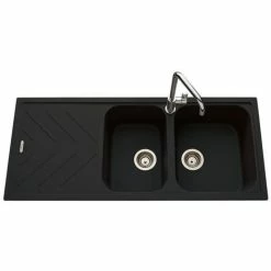 Coupon 🧨 Évier Granit Noir Luisina ARPEGE 2 Bacs 1 égouttoir - Noir ⌛