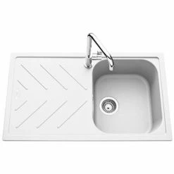Vente flash 🌟 Évier Granit Blanc Luisina ARPEGE 1 Bac 1 égouttoir - Blanc 🔔