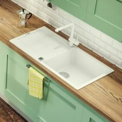 Promo 👏 Évier Granit Blanc Pur Luisina TAM TAM 1 Grand Bac 1 égouttoir - Blanc 🛒