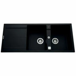 Nouveau 🎁 Évier Granit Noir Luisina TAM TAM 2 Bacs 1 égouttoir - Noir 👏