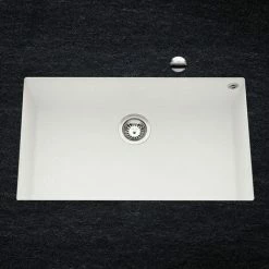 Sortie 🎁 Évier Sous Plan Granit Blanc Luisina QUADRILLE 1 Bac 760x440 - Blanc ❤️